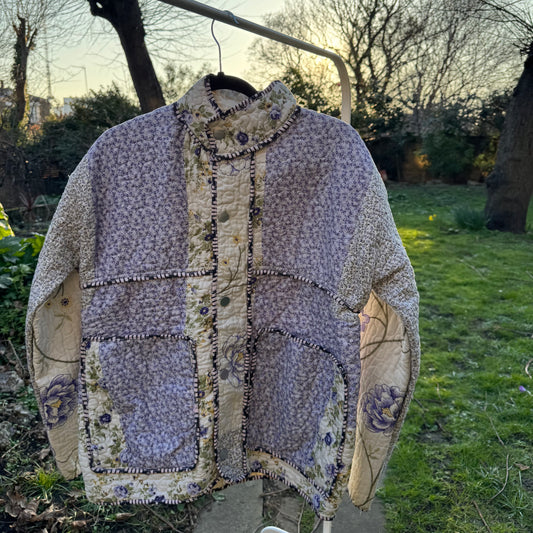 Vintage Embroidered Quilt Jacket - lilac florals