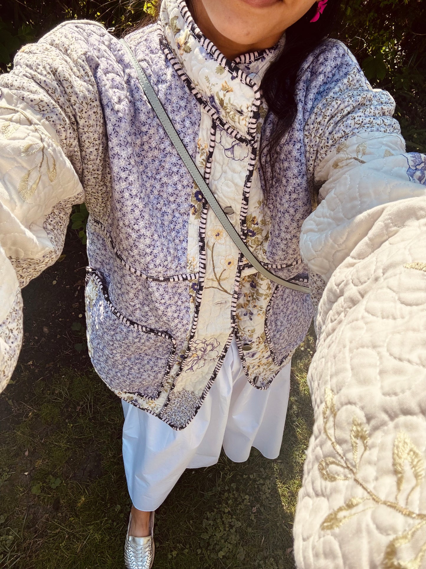 Vintage Embroidered Quilt Jacket - lilac florals