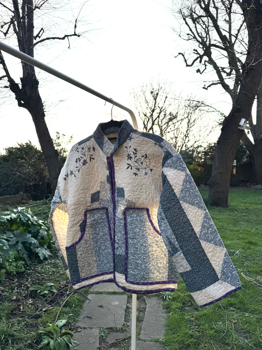 Vintage Embroidered Quilt Jacket - Blue
