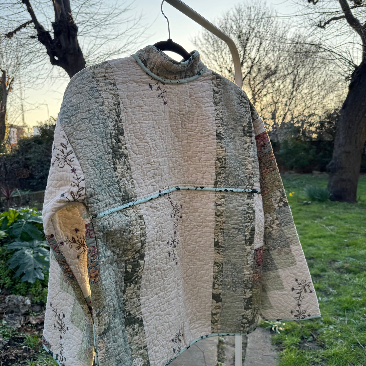 Vintage Embroidered Quilt Jacket - Mint Green