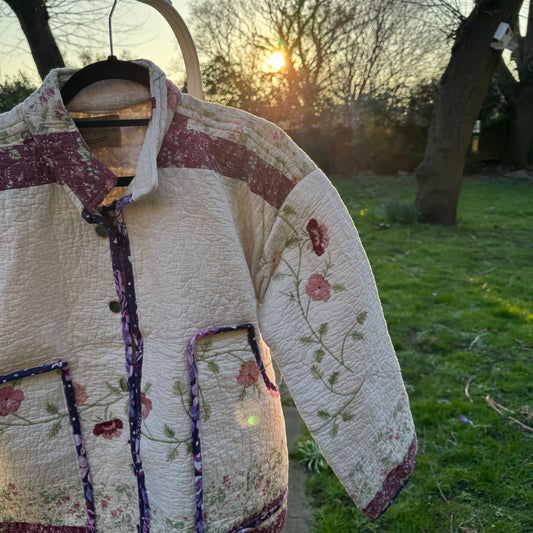 Vintage Embroidered Quilt Jacket - Cherry
