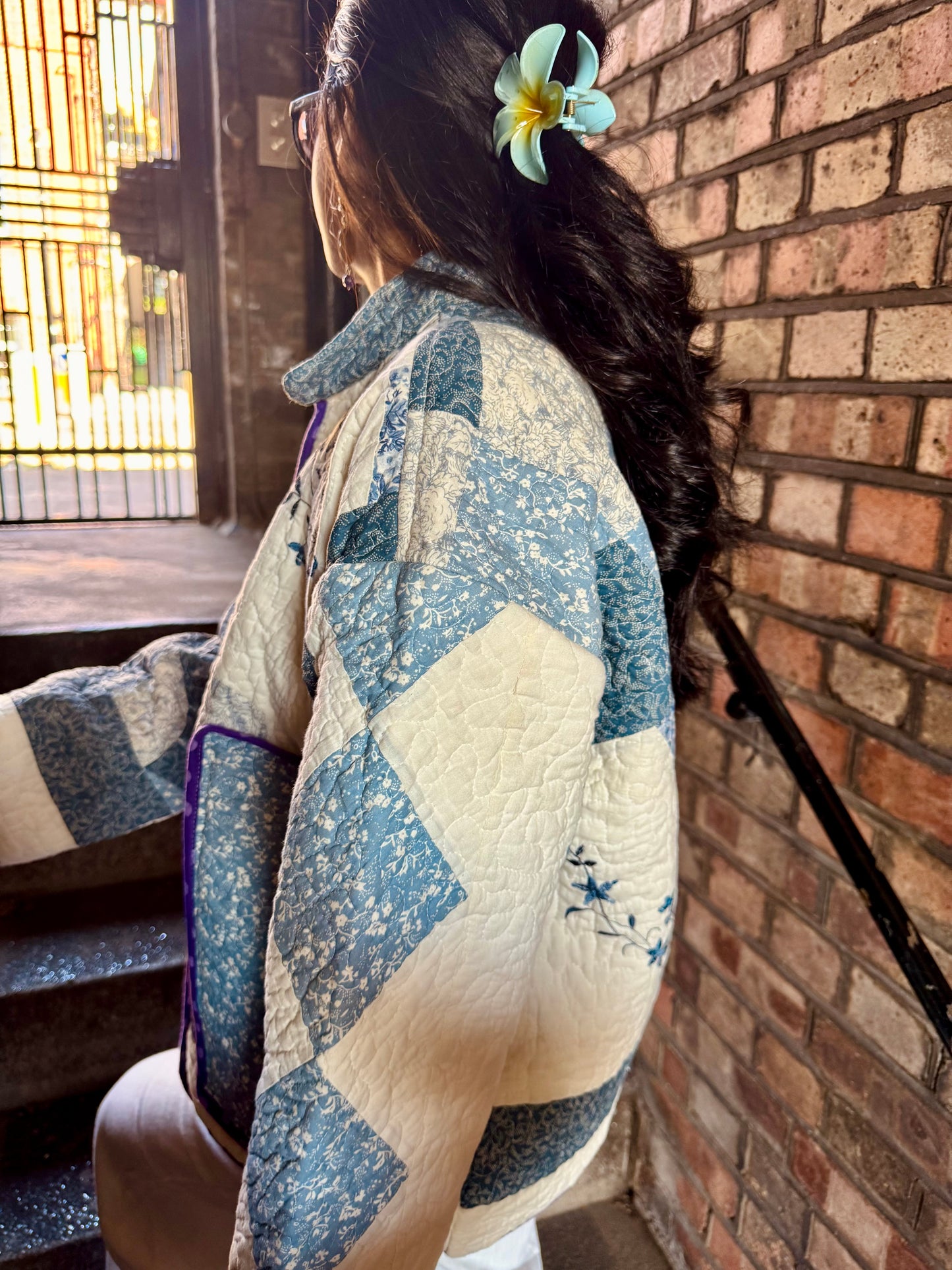 Vintage Embroidered Quilt Jacket - Blue