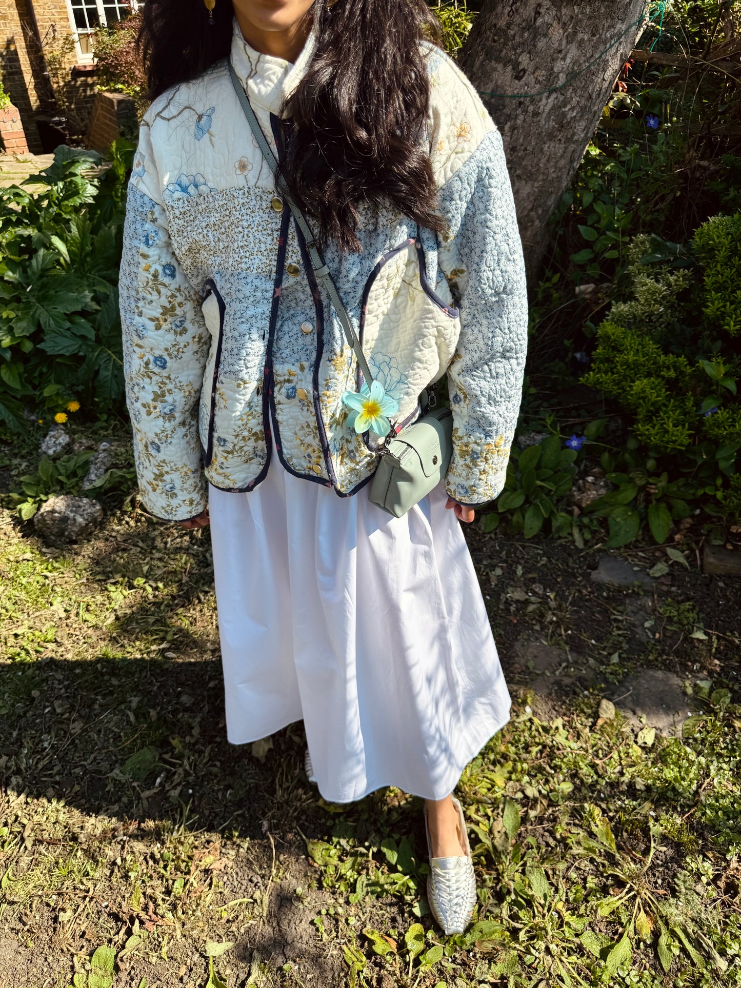 Vintage Embroidered Quilted Jacket - Blue Florals