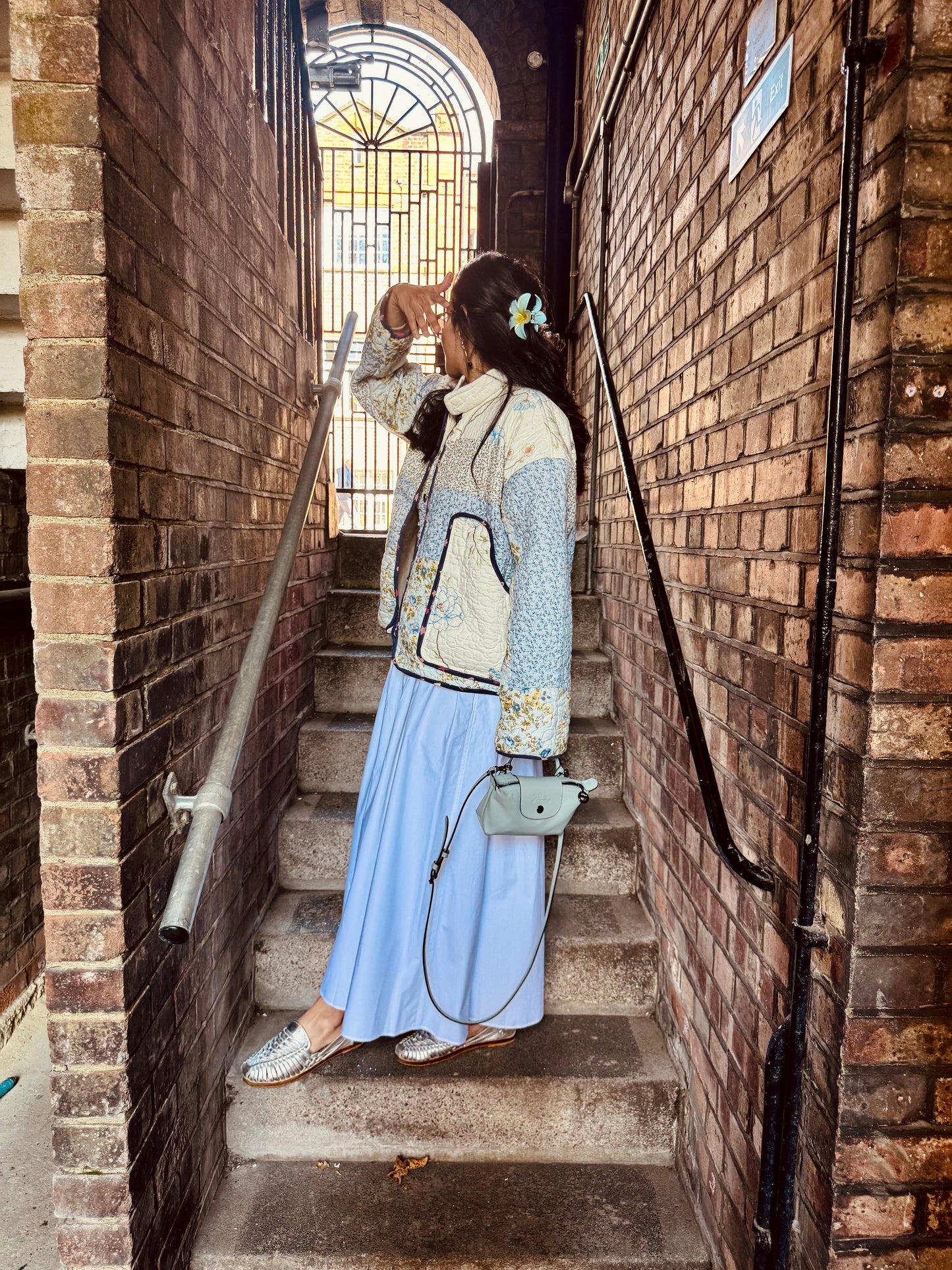 Vintage Embroidered Quilted Jacket - Blue Florals