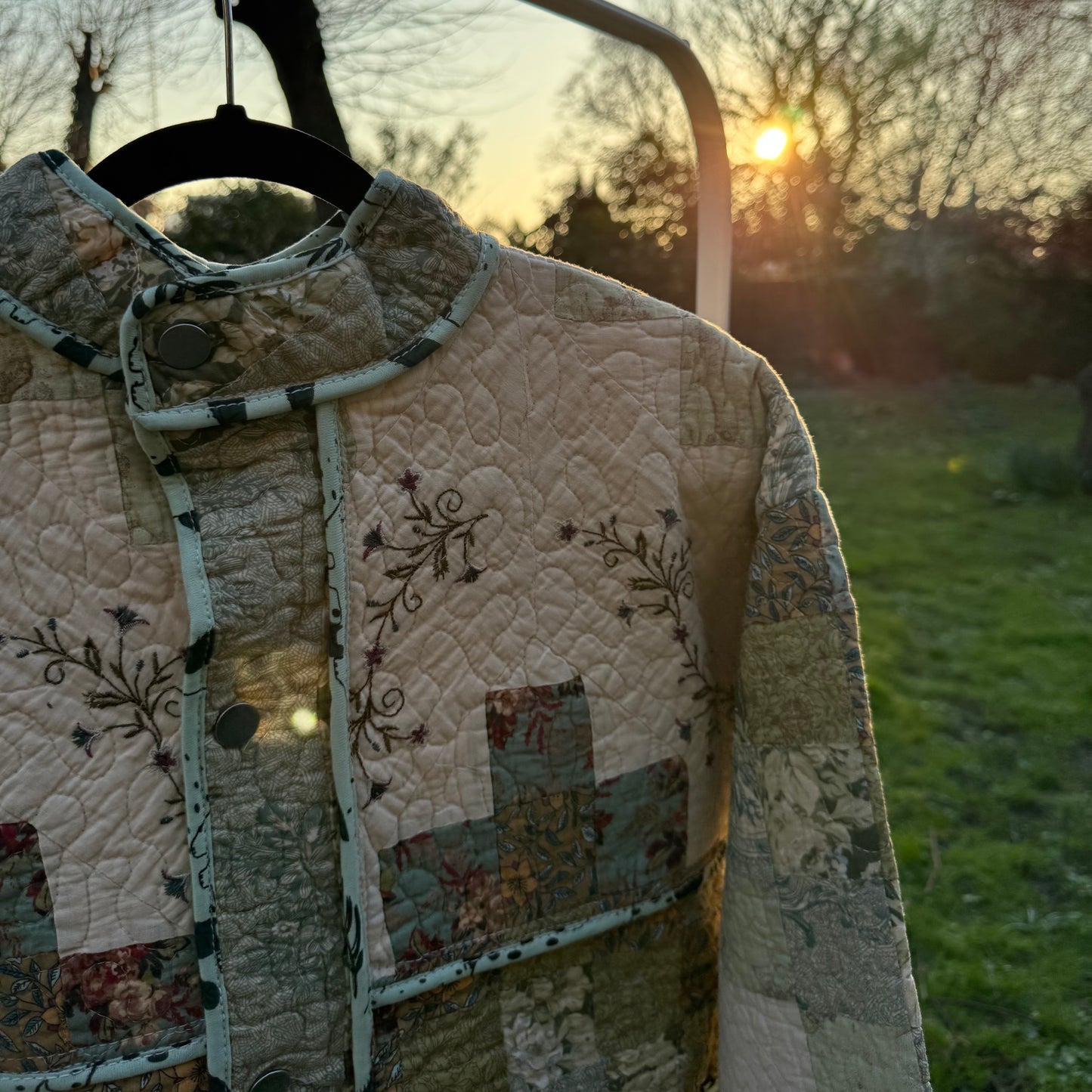 Vintage Embroidered Quilt Jacket - Mint Green