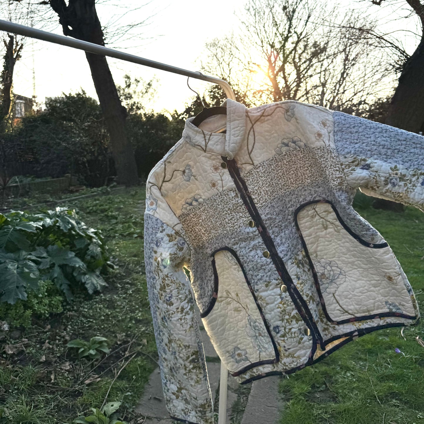 Vintage Embroidered Quilted Jacket - Blue Florals