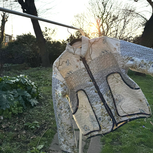 Vintage Embroidered Quilted Jacket - Blue Florals