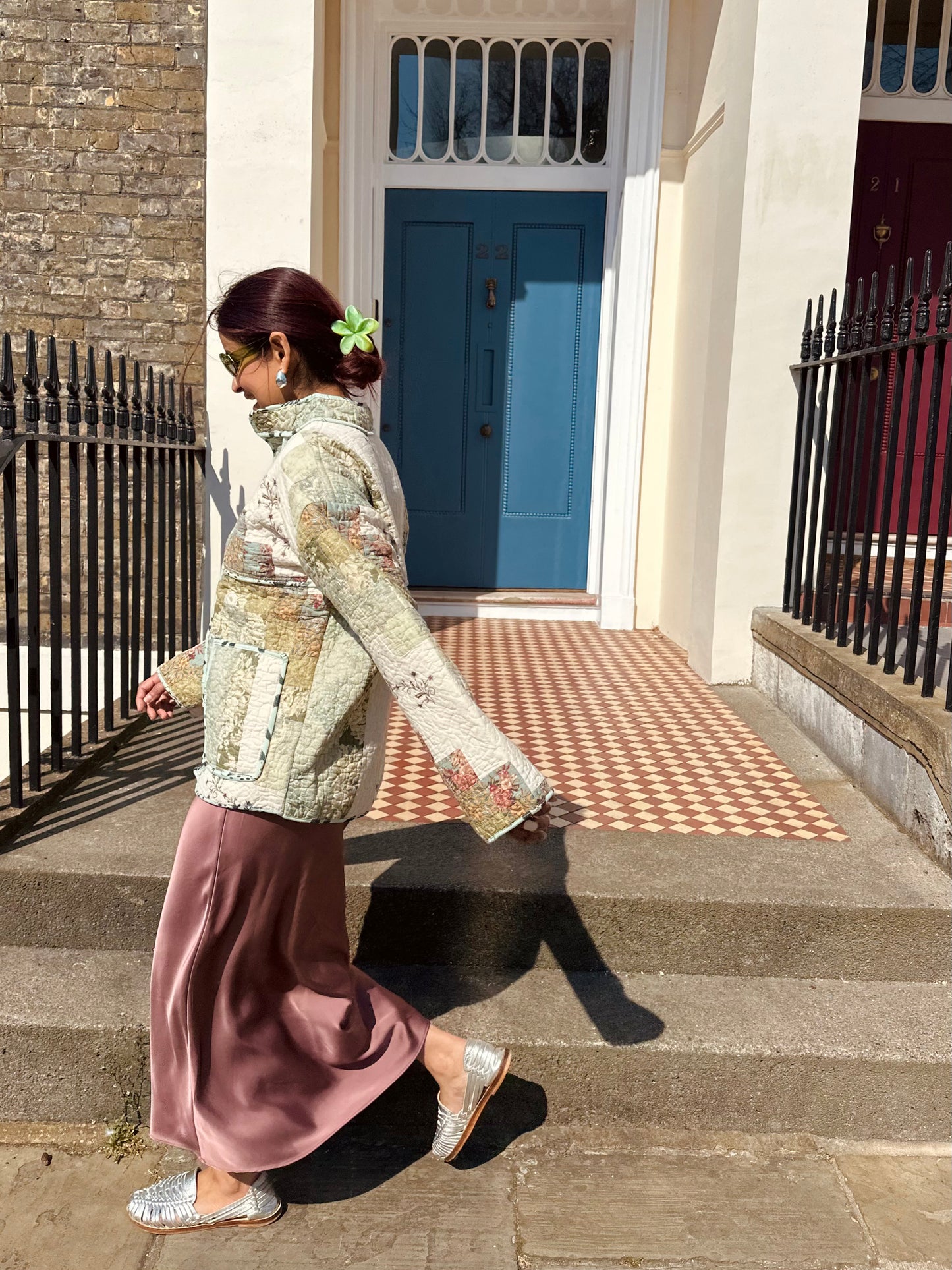 Vintage Embroidered Quilt Jacket - Mint Green