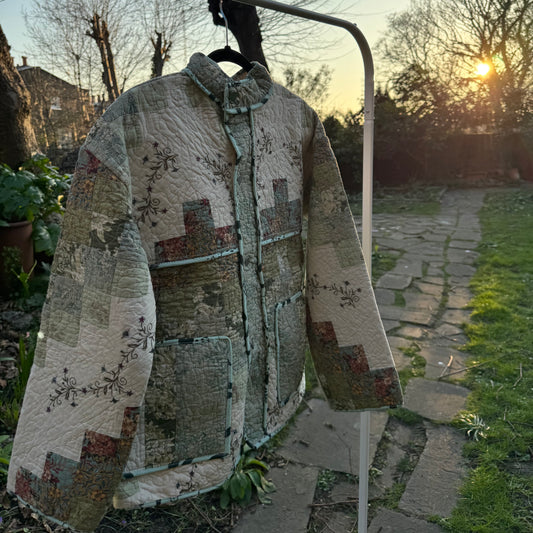 Vintage Embroidered Quilt Jacket - Mint Green