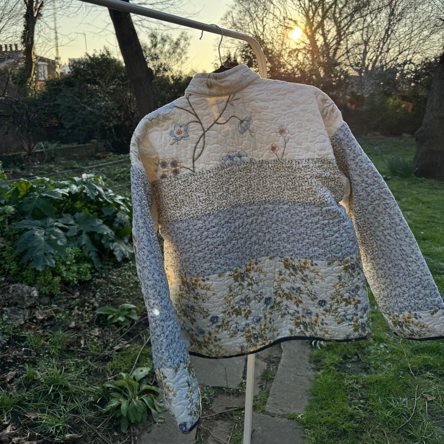 Vintage Embroidered Quilted Jacket - Blue Florals