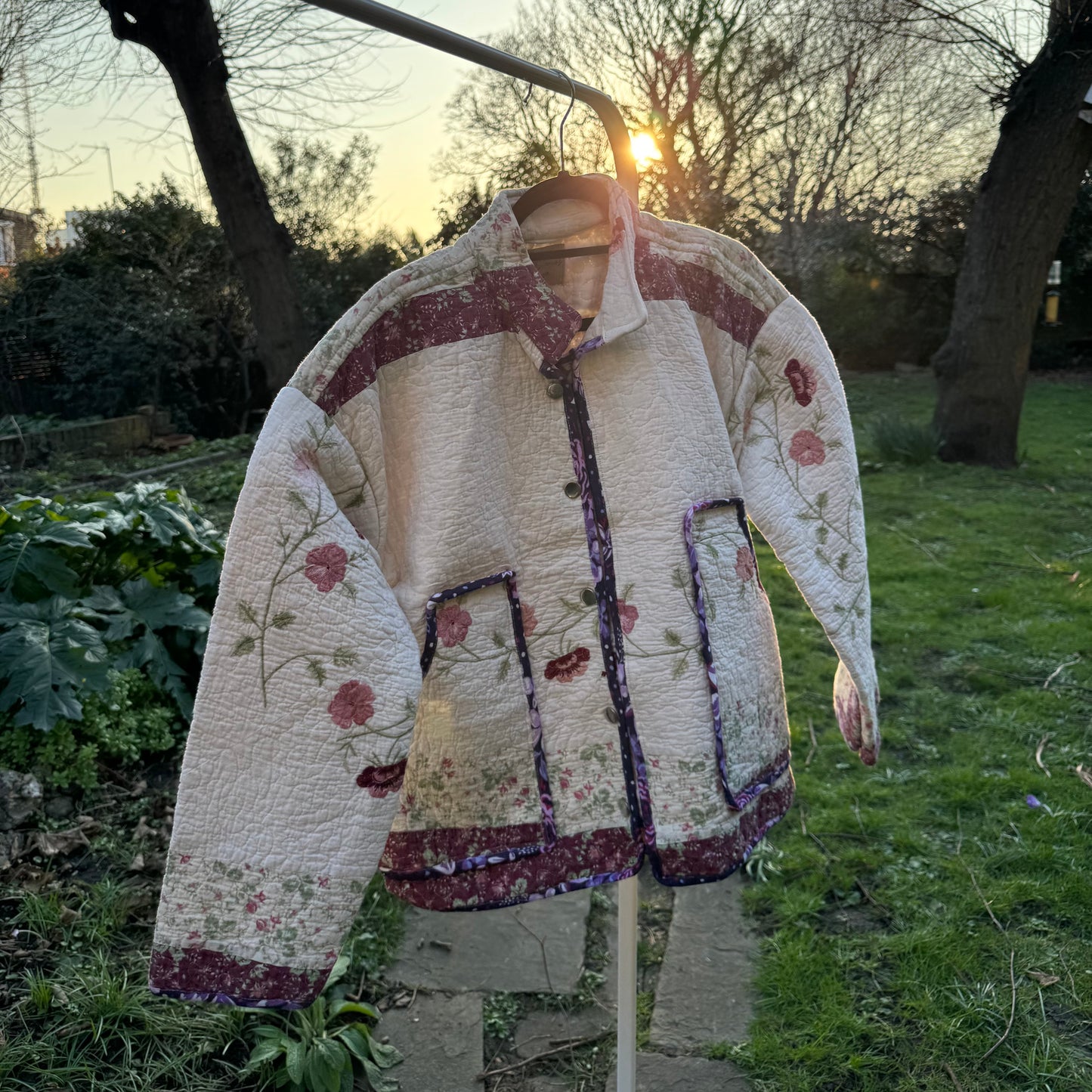 Vintage Embroidered Quilt Jacket - Cherry