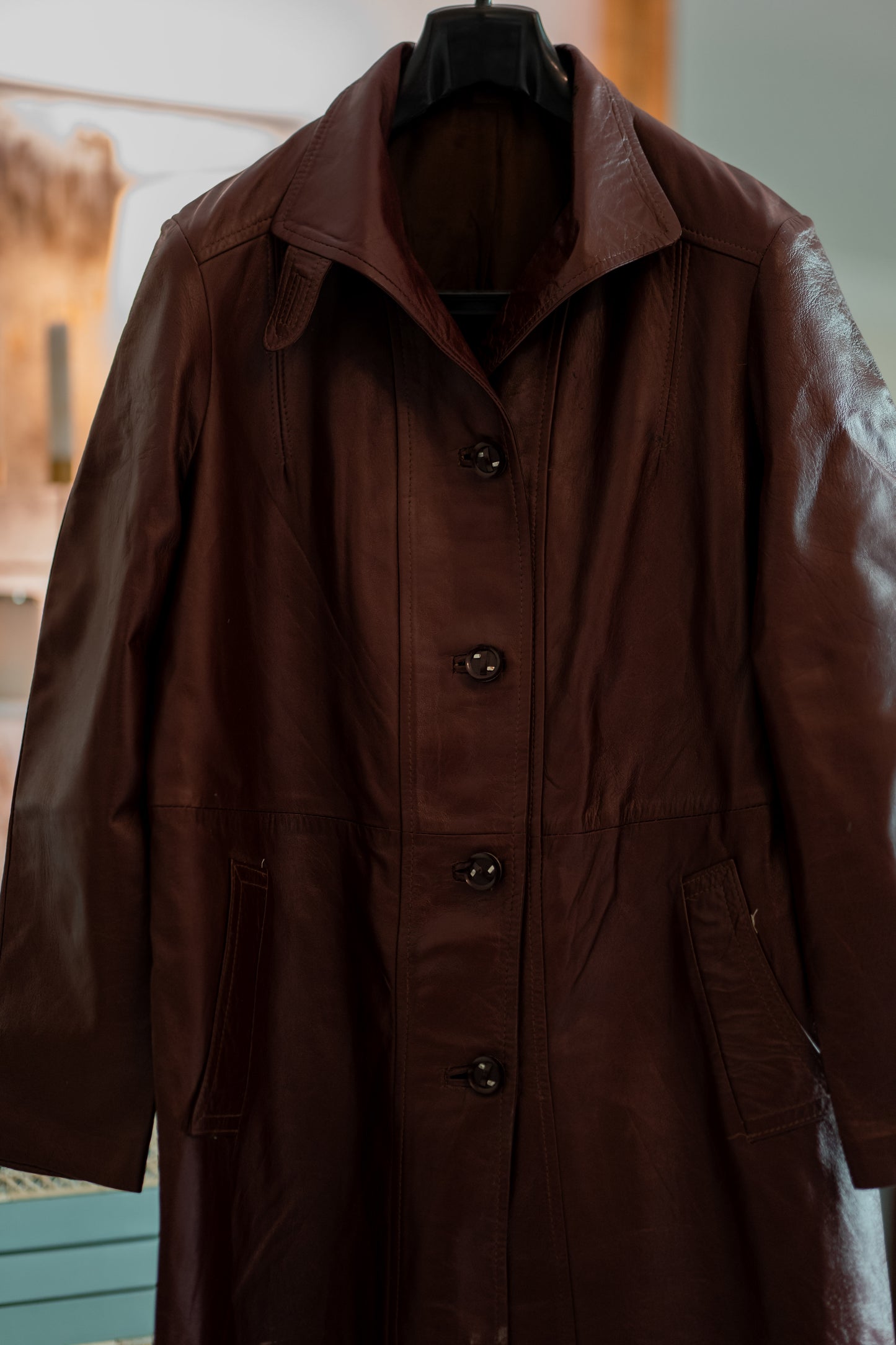 Vintage Leather Coat - Burgandy