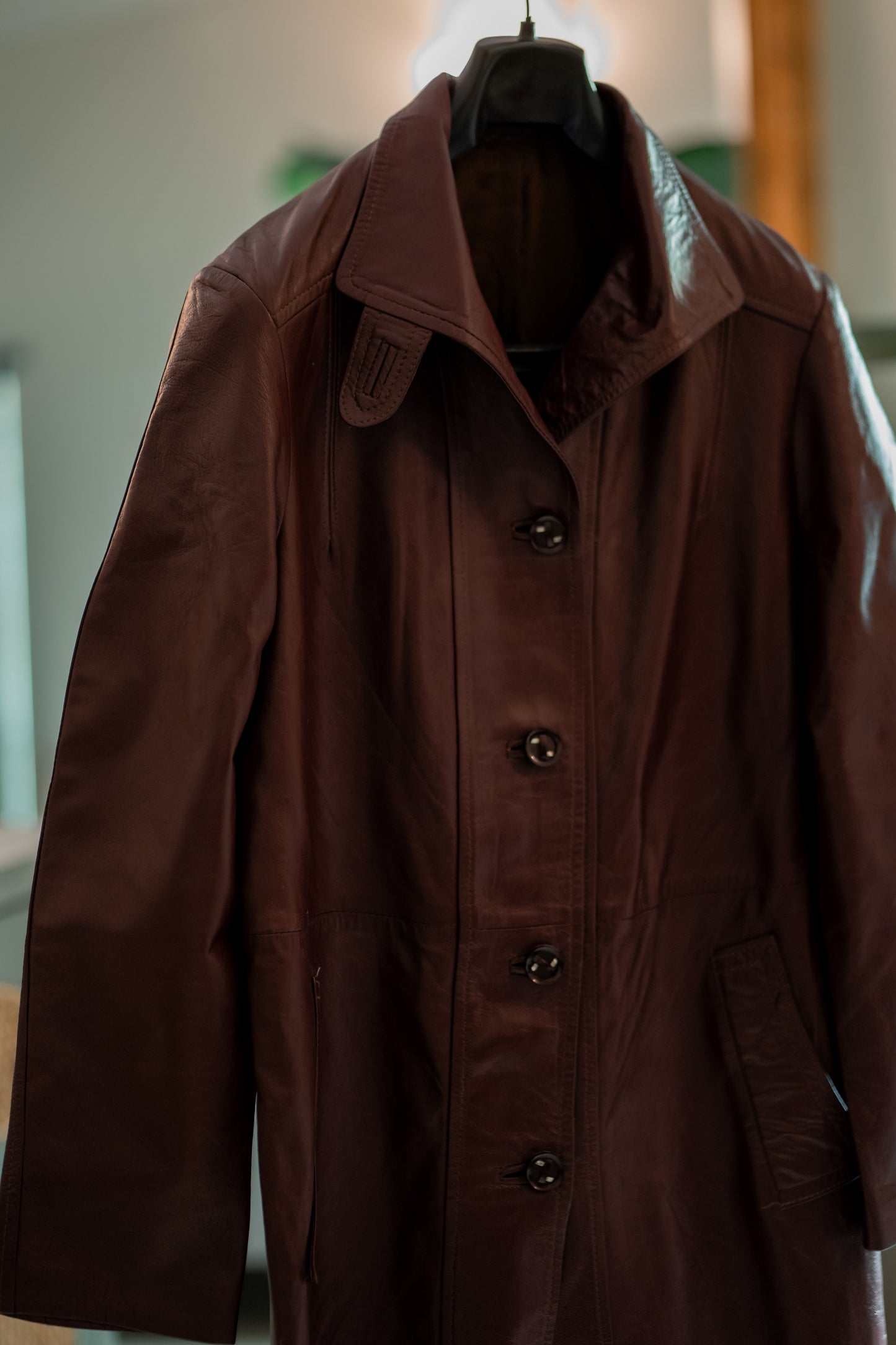 Vintage Leather Coat - Burgandy