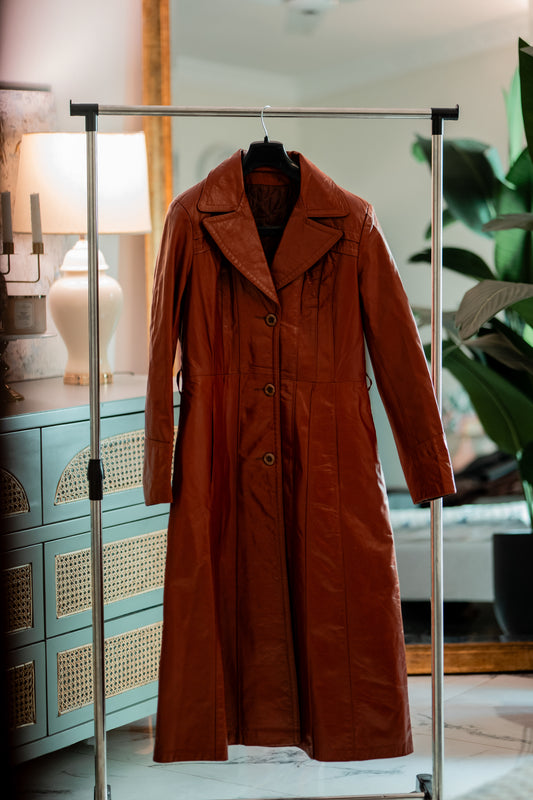 Vintage Leather Coat - Cherry