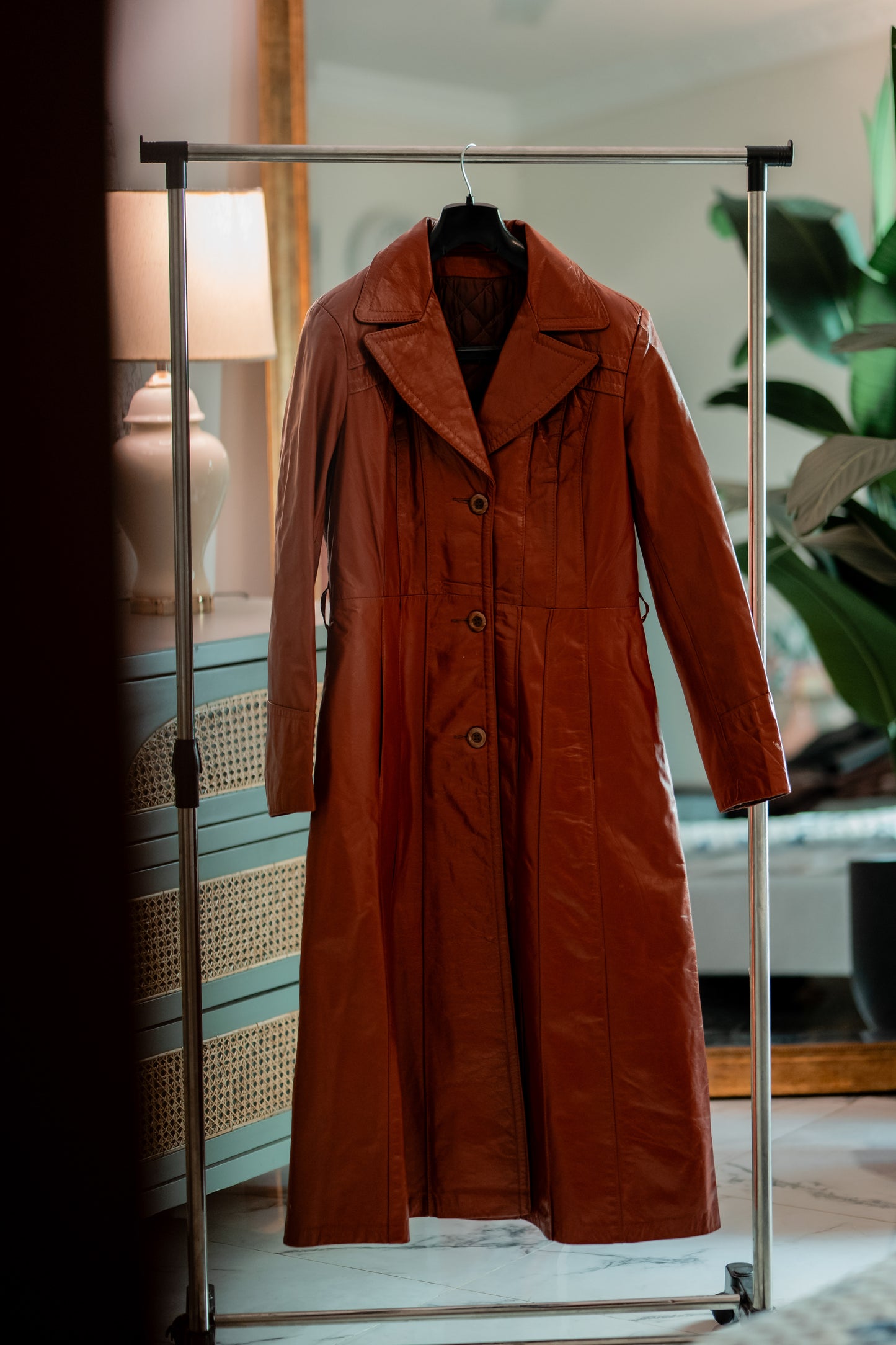 Vintage Leather Coat - Cherry