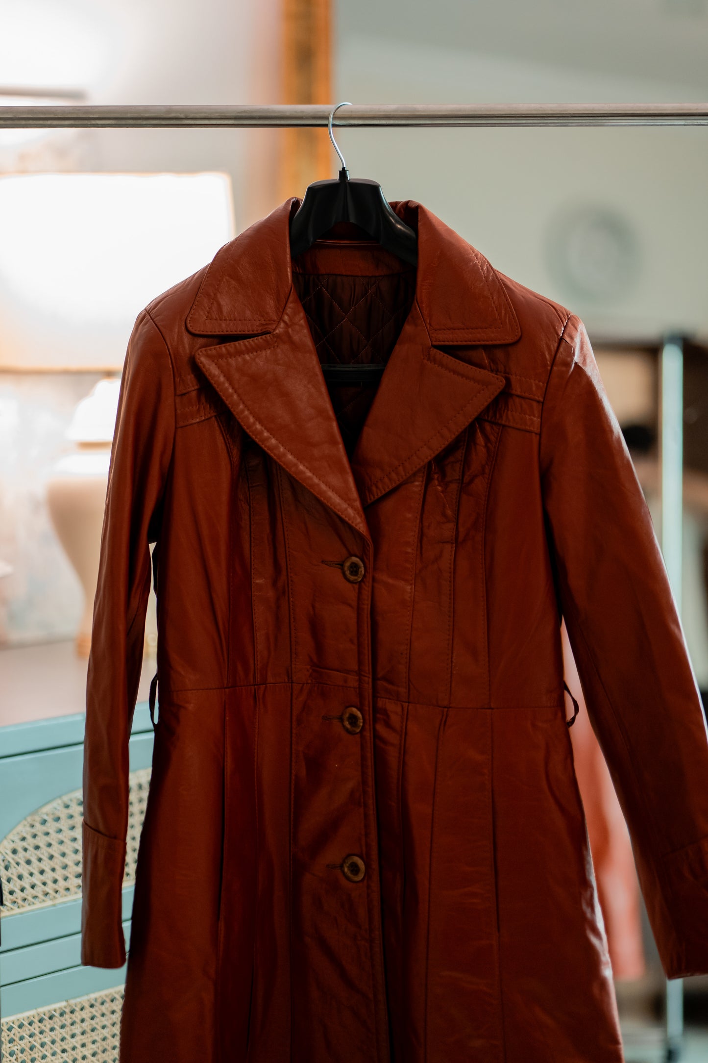 Vintage Leather Coat - Cherry