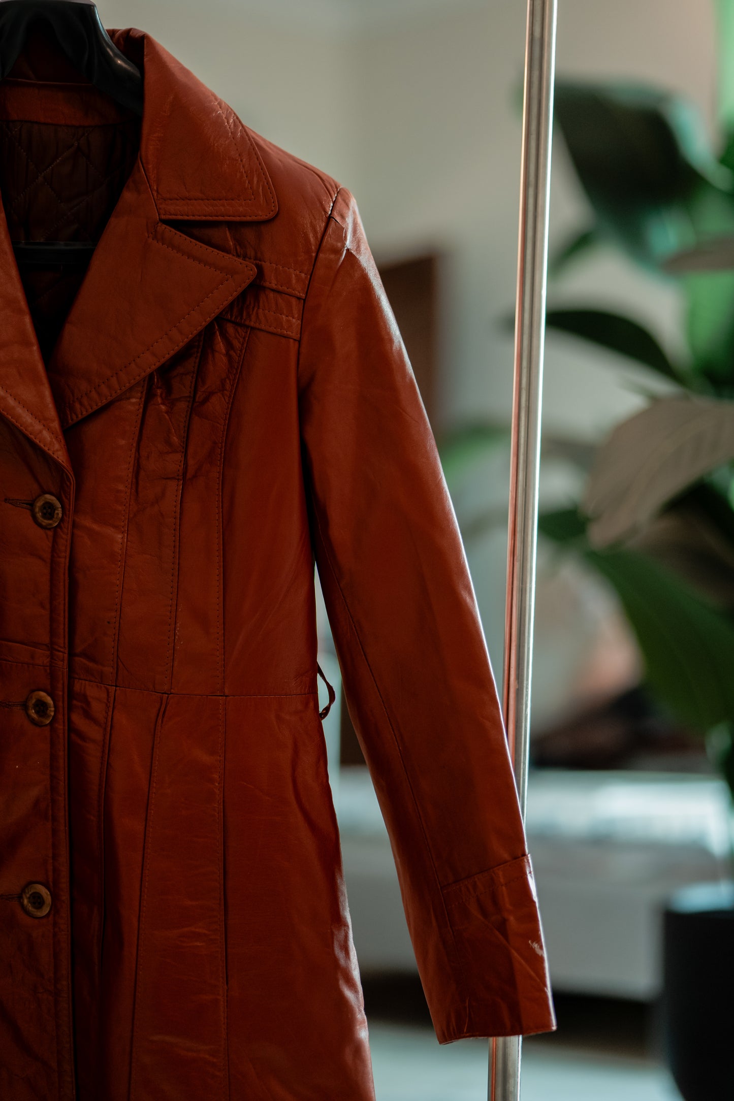 Vintage Leather Coat - Cherry